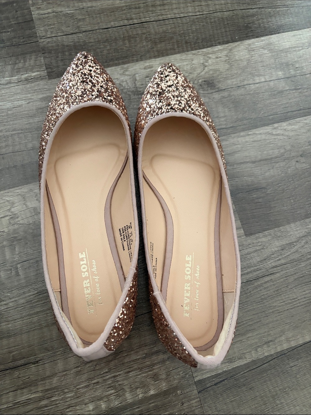Rose Gold Glitter Pointed Flats